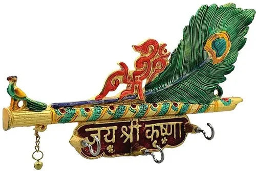 Vatikala Shri Krishna Metallic Key holder, Meenakari Swastik, om 3 hooks Key holder