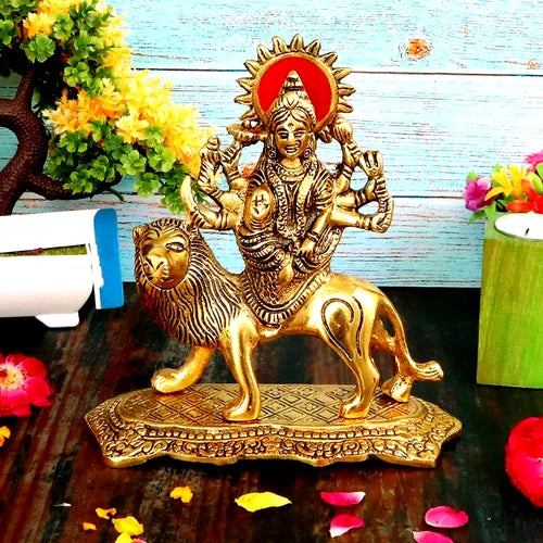 Vatikala Gold Plated Maa SheraWali Mata Murti, Maa Durga Idol, Navratri Special Gift For Loved Ones